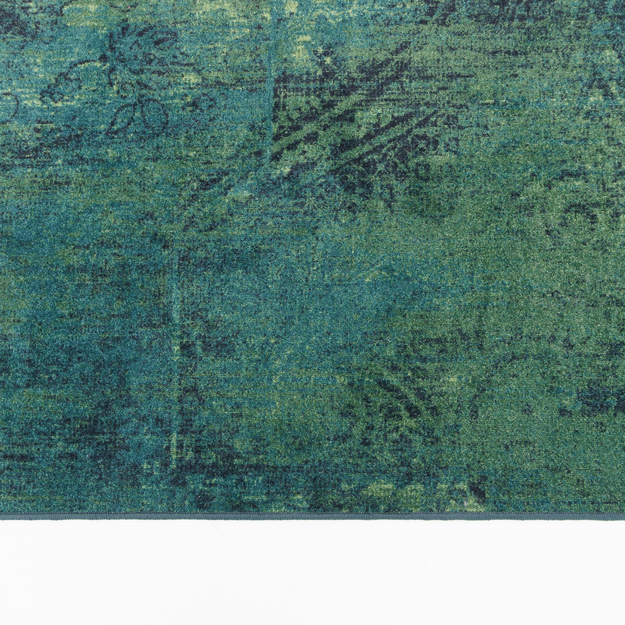 Zonnig Kunstmatig wasserette Rond Vintage Vloerkleed Raw Donker Groen | Rond | RV00RAW983